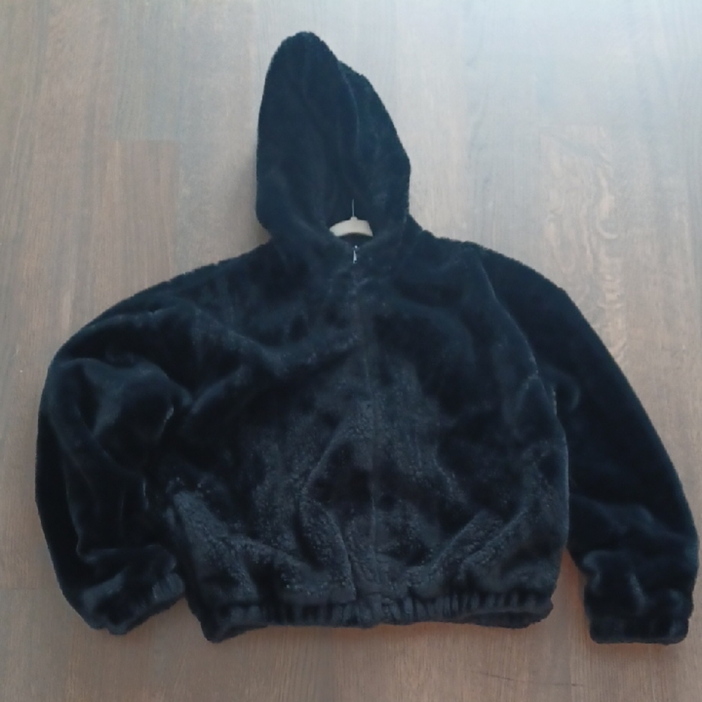 Art Class Black Fuzzy Kids Puffer Jacket